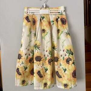 Chicwish Glittery Sunflower Solar Punk Pleated Midi Skirt - A-Line High Waist